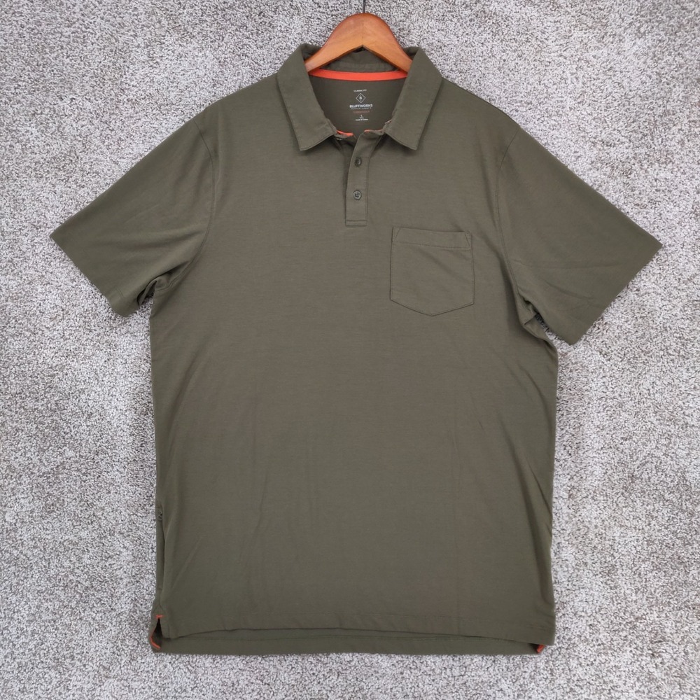 Bluffworks Polo Shirt Mens Large Tall Green Threshold Stretch Travel Casual